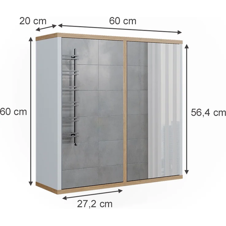Badspiegelschrank Didi Weiß/Artisan 60 x 60 cm mit zwei Spiegeltüren Vicco – Bild 3