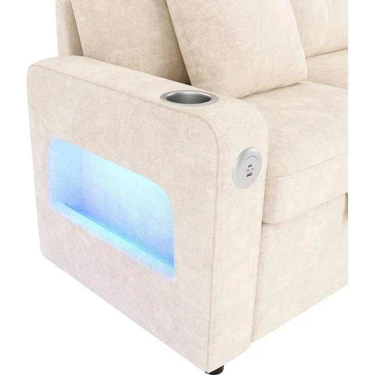 Schlafsofa 141,5x131x83,5 cm in Beige mit Schlaffunktion, LED und USB-Anschluss – Bild 10