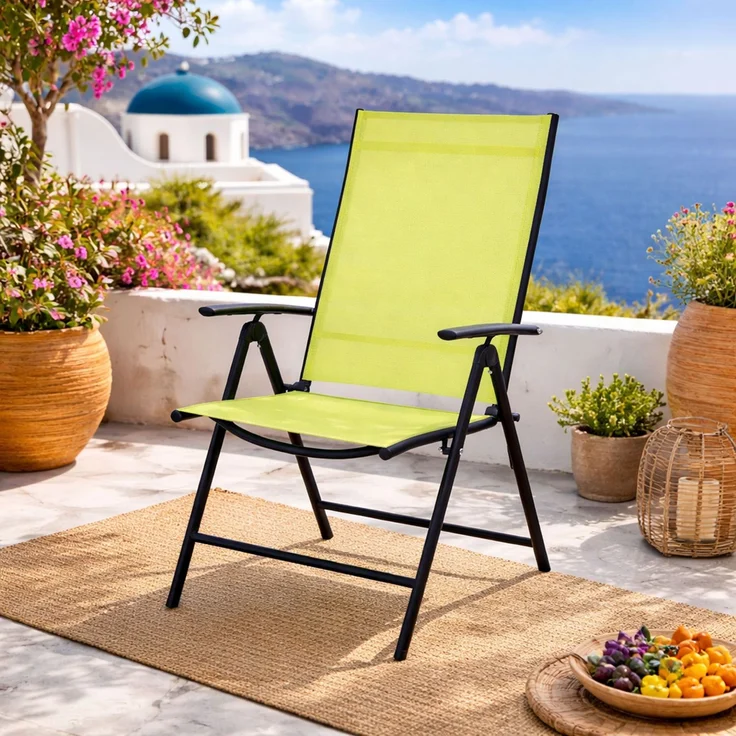 Klappstuhl Hochlehner Gartenstuhl Textilen Anthrazit Limegrün 7 Pos. – Bild 1