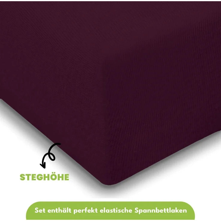 Jersey Spannbettlaken 140-160x200cm Baumwolle weich bügelfrei komfort Aubergine – Bild 1