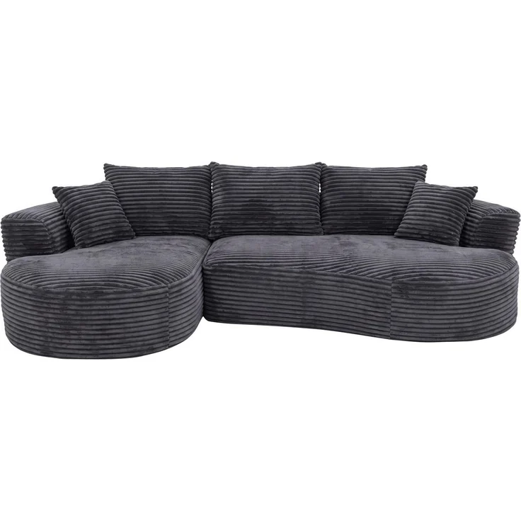 Sofa-Garnitur HWC-P19, 3-Sitzer Couch Loungesofa, Stoff/Textil Cord (370 g/m²) Liegefläche links ~ dunkelgrau – Bild 7