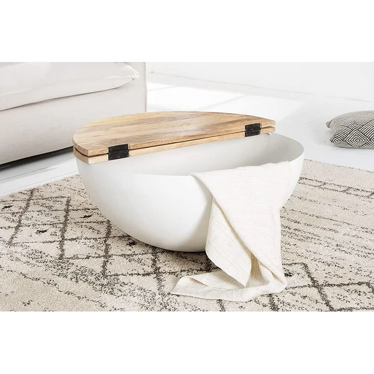riess-ambiente Couchtisch INDUSTRIAL STORAGE Ø70cm weiß / natur (Einzelartikel, 1-St), Wohnzimmer · Mango-Massivholz · rund · mit Stauraum · Metall · Design – Bild 3