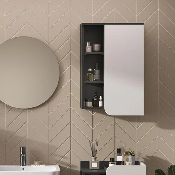 Badschrank Karen Anthrazit/Weiß 50 x 75 cm mit Tür und offenen Fächern Vicco – Bild 3