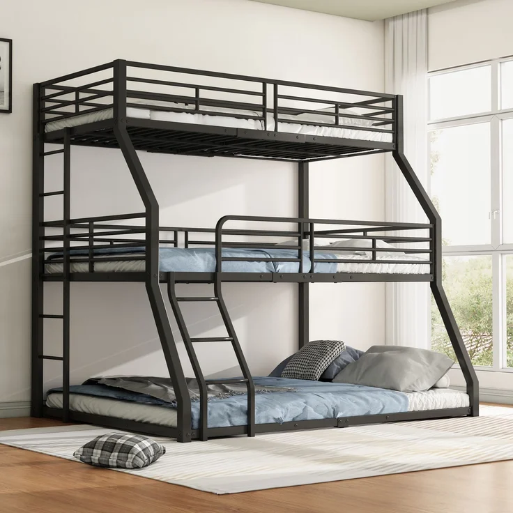 Bett 90x200 cm Dreifach-Etagenbett aus Metall mit Leitern – platzsparend, sicher und robust – Bild 4