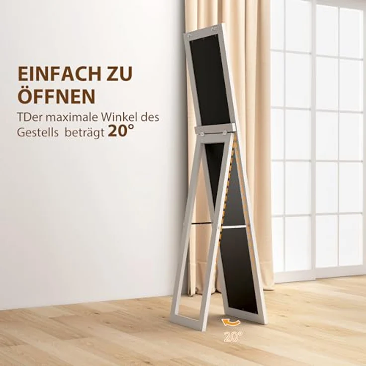 HOMCOM Standspiegel mit Ständer und Haken (Stehspiegel, 1-St, Wandspiegel), für Wohnzimmer, Schlafzimmer, Weiß – Bild 6