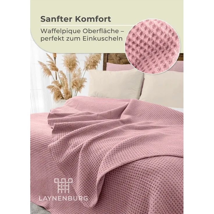 Wohndecke Wohndecke Waffelpique aus Baumwolle - Kuscheldecke, Baumwolldecke -, Laynenburg, Decke als Sofa-decke, Couchdecke, Wolldecke aus Baumwollmix – Bild 3