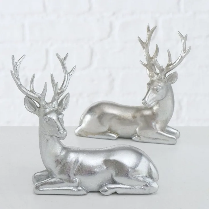 BOLTZE GRUPPE Weihnachtsfigur Dekofigur Tobin Hirsch liegend mit Geweih silber H 15 cm Stückpreis