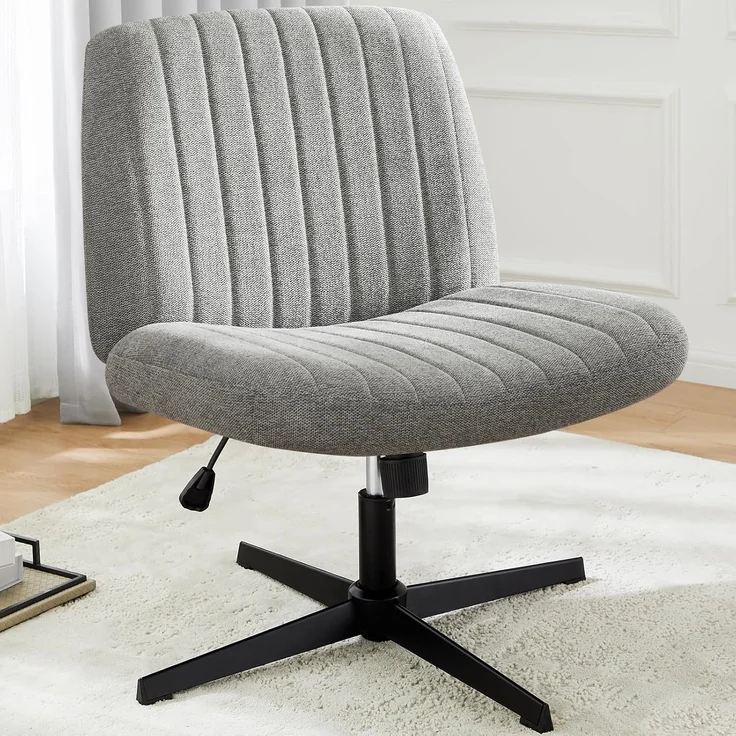 DUMOS Cross Legged Bürostuhl, Armloser Breiter Schreibtischstuhl Keine Räder, Moderner Home Office Schreibtisch Stuhl Swivel Verstellbarer Stoff Eitelkeit Stuhl – Bild 1