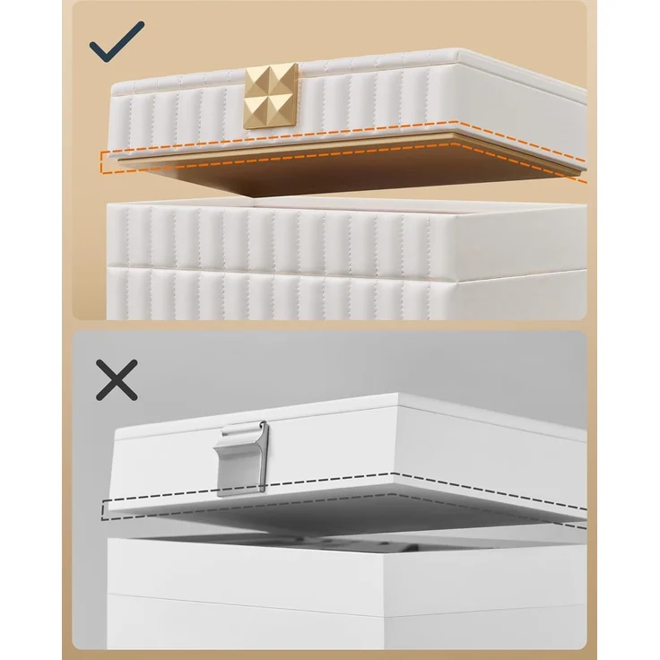 Songmics HOME ANAH Kollektion - Schmuckkästchen stapelbar mit Spiegel, 4 Ebenen Schmuckaufbewahrung, PU mit Nähten, schwebender Effekt, 17 x 28 x 20,5 cm, Geschenkidee, wolkenweiß – Bild 7