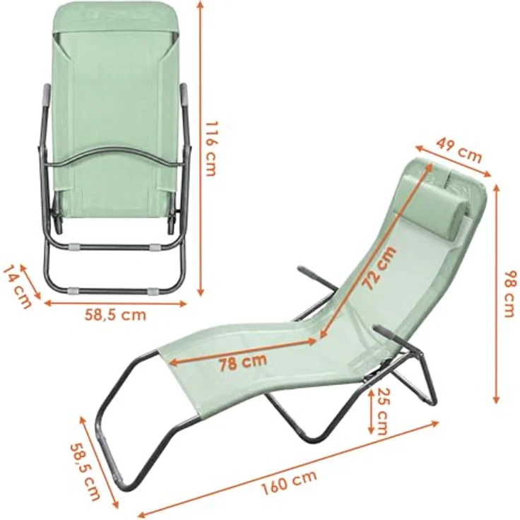 Spetebo Gesundheitsliege Gartenliege Klappbar mit Kopfkissen, 190 cm, grün, Pflegeleicht und Witterungsbeständig – Bild 3