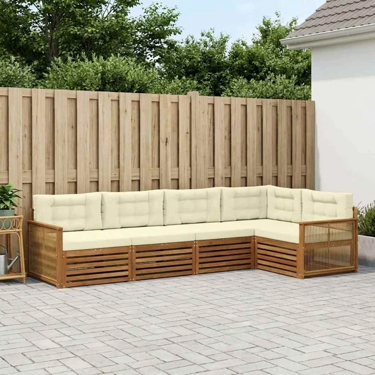 vidaXL Outdoor-Sofagarnitur 5 stk. Natur und Creme 3383358 – Bild 1
