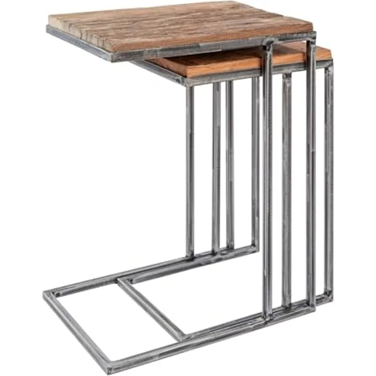 riess-ambiente Beistelltisch BARRACUDA 45cm natur / schwarz, silbergrau (Set, 2-St), Wohnzimmer · recyceltes Massivholz · geflextes Metall · Industrial