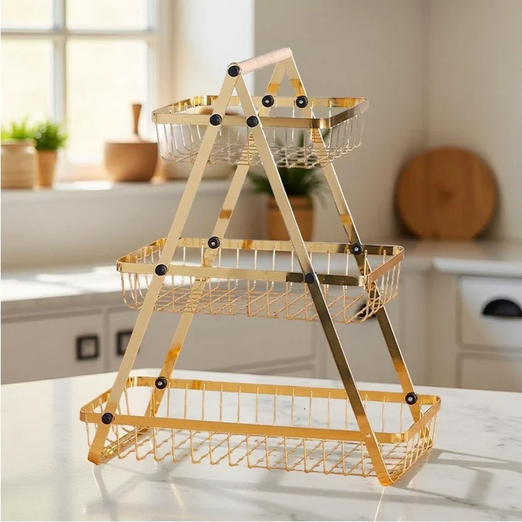 Obstkorb Obst-Etagere Brotkorb Obstschale 3 Etagen Metall Cheffinger CF-DR07 – Bild 1