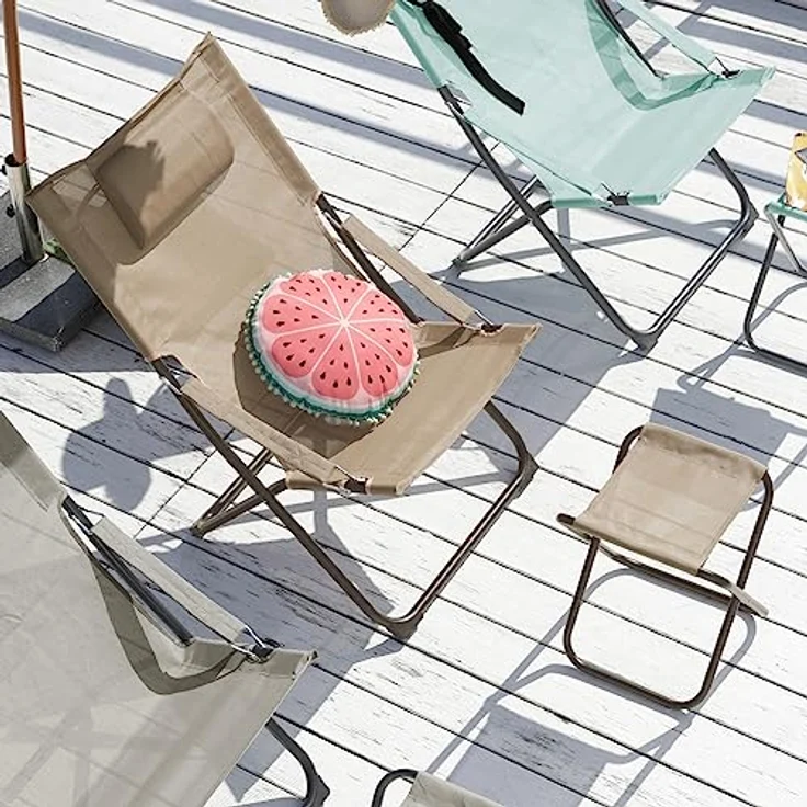 SVITA Gartenstuhl TOMRA, 2er Set, mit Kopfkissen, Armlehnen, Fußhocker, Taupe/Sandfarben – Bild 3