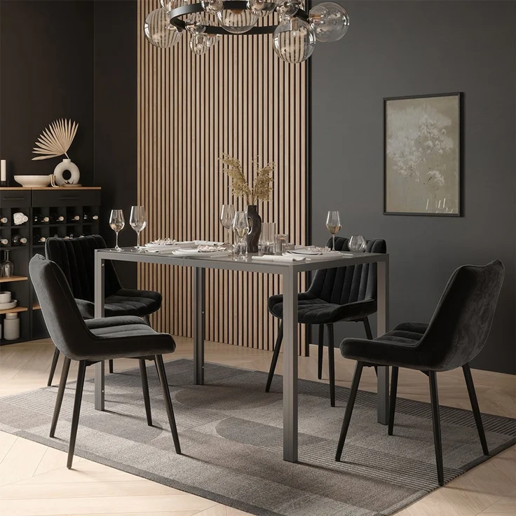 Esstisch Set Grand Grau 120 x 70 cm mit 4 Stühlen (Schwarz) Vicco – Bild 3