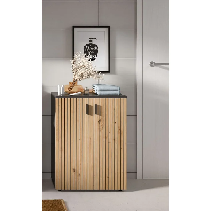 Badschrank B/H/T: 60x81x30 cm in Basalt Nachbildung und -- – Bild 6
