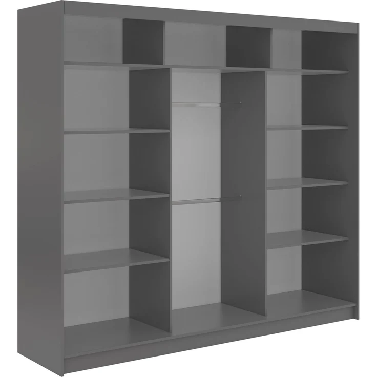 Schiebetürenschrank GRECJA 240 cm breite mit Spiegelfront und Dekor-Applikationen in Grau, inkl. Kleiderstange & Einlegeböden - Grau – Bild 4