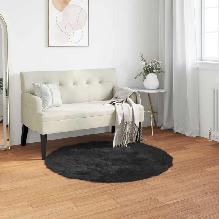 vidaXL Teppich aus Kunstschaffell TAFALLA Schwarz Ø 100 cm Polyester 42021580 – Bild 1