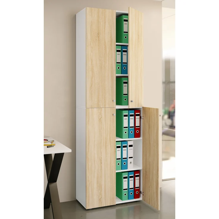 VCM Büroschrank Ulas 919113 Weiß / Sonoma-Eiche H. 220 x B. 70 x T. 40cm – Bild 2
