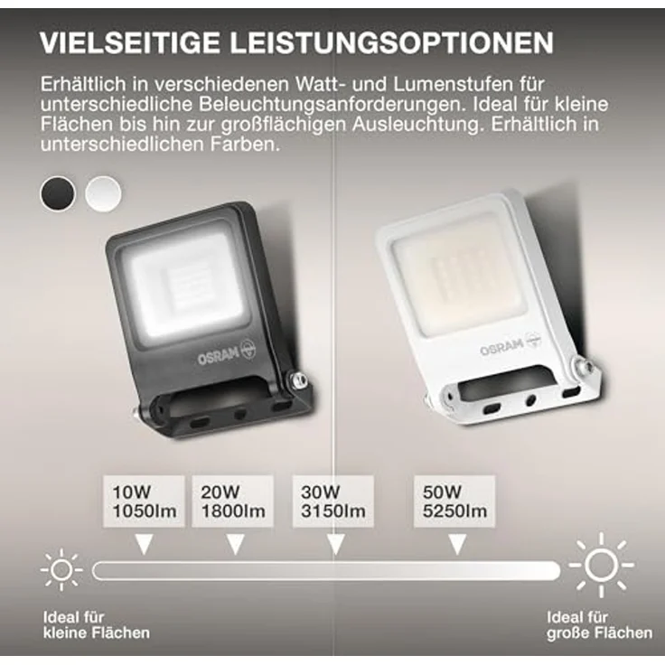 Osram ENDURA FLOOD PC 30W LED-Fluter, 3000K warmweiß, 3000 Lumen, IP65 weißes Flutlicht, recyceltes Material, 180° schwenkbar, Weiß – Bild 3