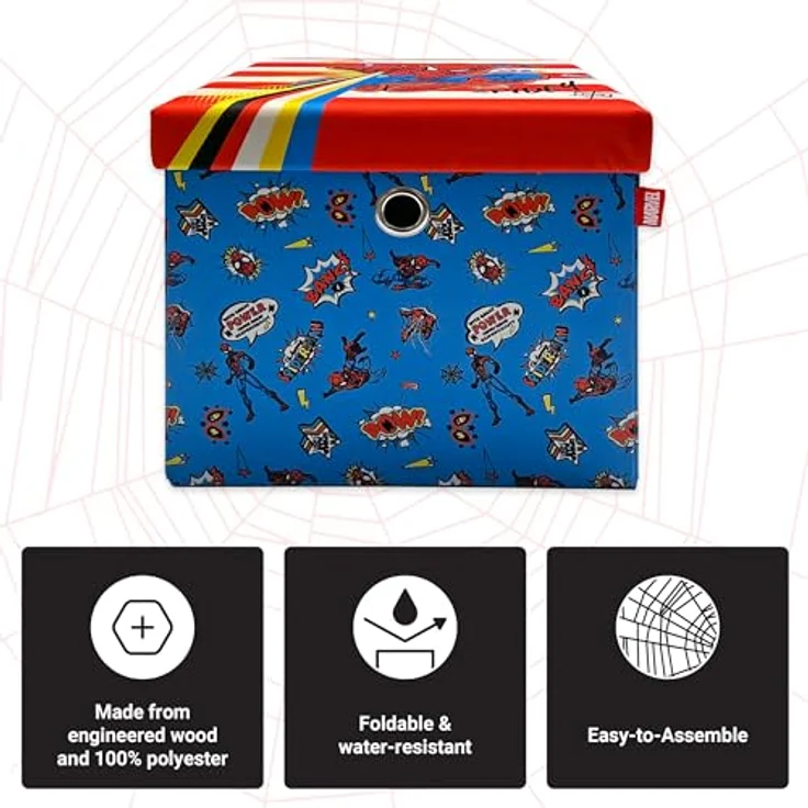 Spider-Man Ottomanen-Aufbewahrungsbox, faltbar, quadratische Spielzeugtruhe, Box mit Deckel für Kinder, Fußhocker, belastbar bis zu 30 kg – Bild 5