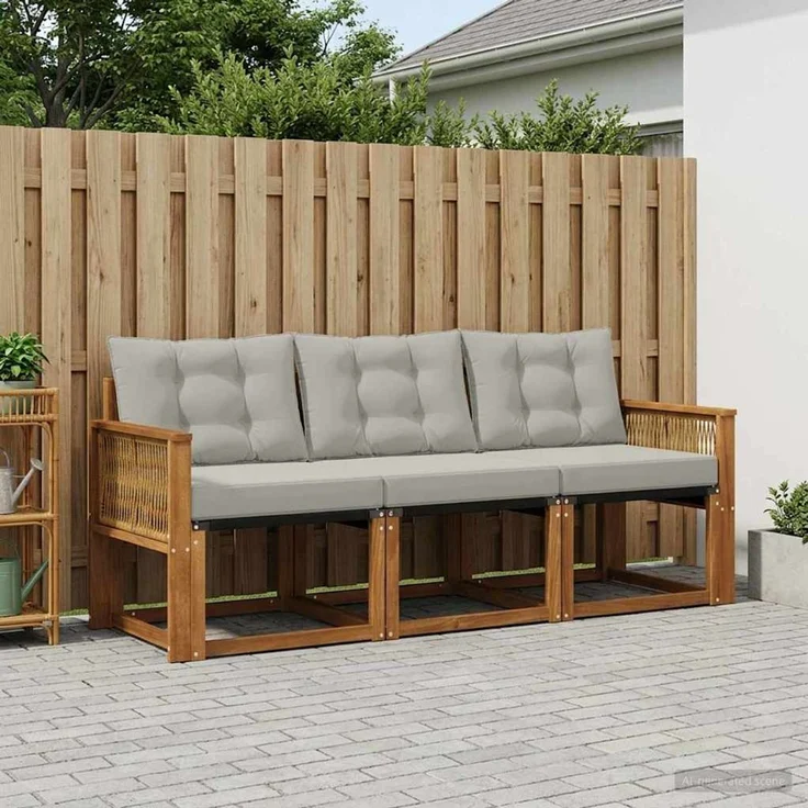 vidaXL Outdoor-Sofagarnitur 3 stk. 3-Sitzer Natur und Hellgrau 3381747 – Bild 1