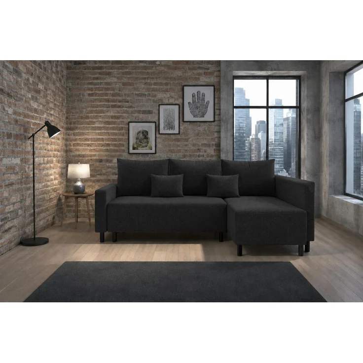 KRISAN MÖBEL Ecksofa LOFT in Schwarz 205 x 89 x 144 cm, modernes Ecksofa mit Schlaffunktion und flexiblem Ottomane-Aufbau – Bild 4