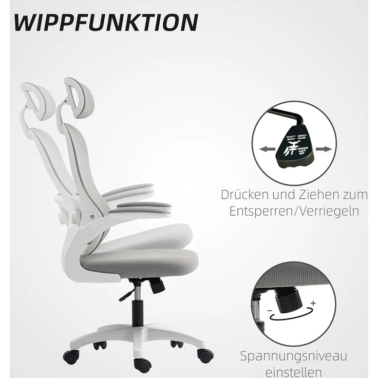 HOMCOM Bürostuhl (Computerstuhl, 1 St), hochklappbare Armlehnen – Bild 7
