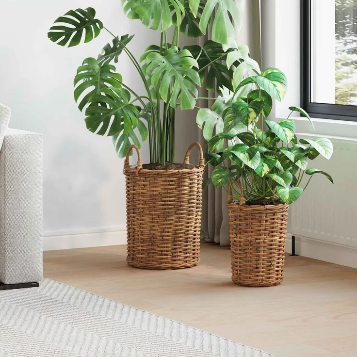 vidaXL Blumentopfkorb mit Speicher GENDT 2 stk. Naturbraun Kubu Rattan 42020958