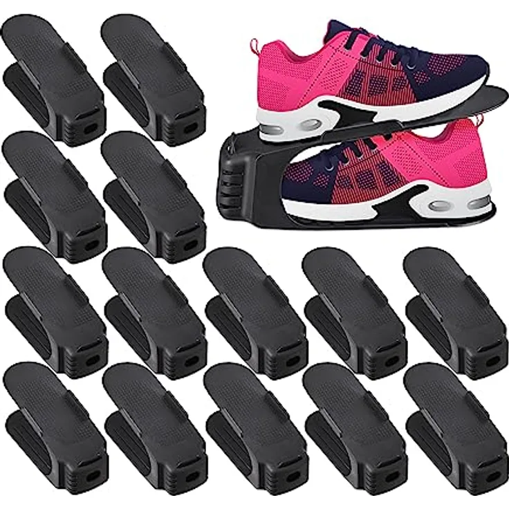 Relaxdays Schuhstapler 15er Set, rutschfeste Schuhablage für Schuhe bis Größe 39, schwarz