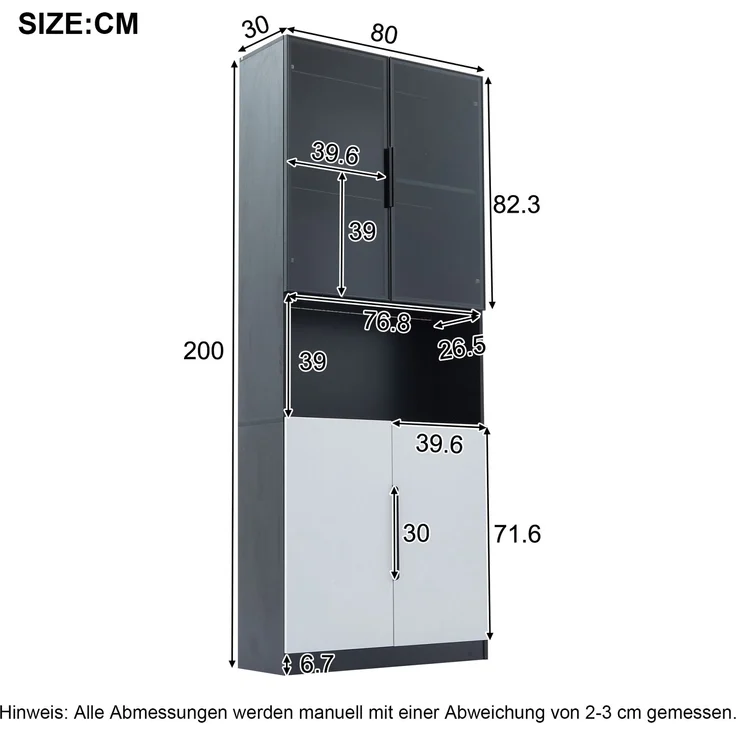 Moderne minimalistische Vitrine mit Glastüren, Vitrine mit LED-Leuchten, Bücherregal für Sammlerstücke, einstellbare Farbtemperatur und Helligkeit, weiße Türen mit schwarzer Dekoration, 30*160*200cm--Weiß--30x160x200cm--YOUDENOVA – Bild 2