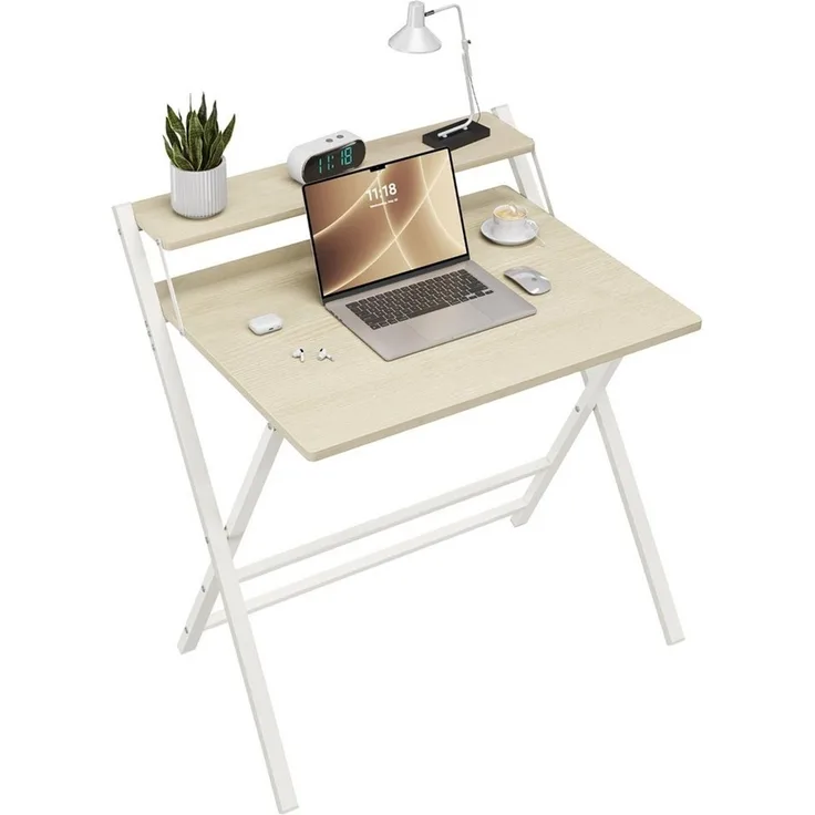 Yaheetech Schreibtisch Klappbarer Computertisch mit kleiner Ablage, Bürotisch Laptop-Tisch PC-Tisch Mehrschichtiger Arbeitstisch