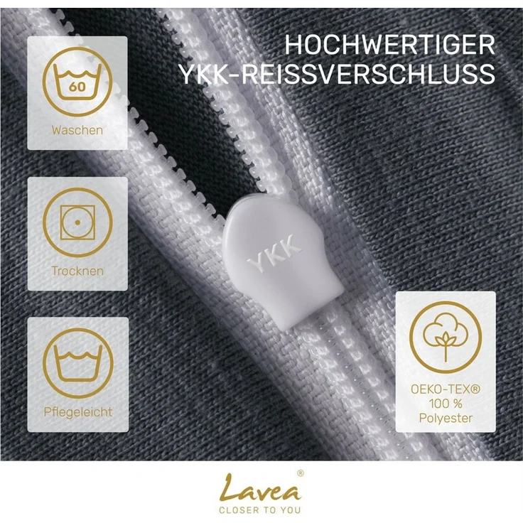 Lavea Kissenbezug 2er Set Kissenhülle Jersey, 100% Baumwolle, Kissenbezüge, (2 Stück), allergikerfreundlich - sicherer YKK-Reißverschluss - waschbar 60°C – Bild 2