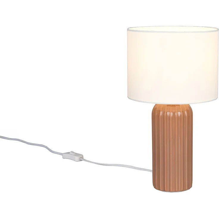 LED Tischleuchte mit Keramikfuß Mocca & Stoffschirm Beige, Höhe 36cm – Bild 2