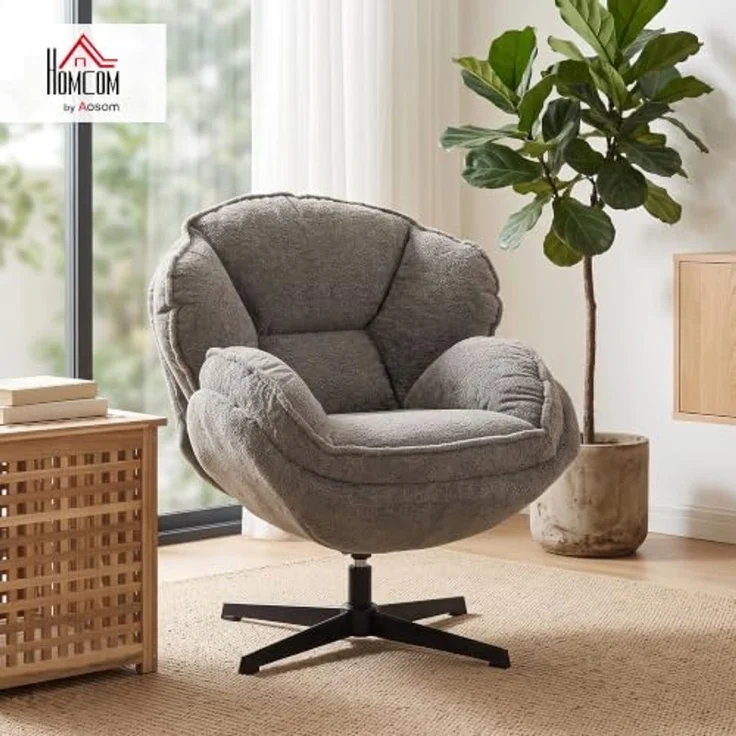 HOMCOM Relaxsessel Polstersessel bequem für Wohnzimmer, Schlafzimmer, Grau (Sessel, 1-St, Loungesessel), Wingback, 360° Drehung, Samt – Bild 2