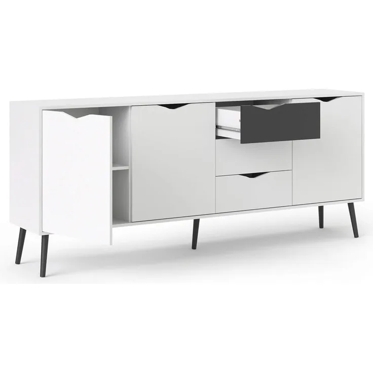 Dmora Sideboard mit drei Türen und drei Schubladen, schwarz-weiß, Maße 195 x 81 x 39 cm