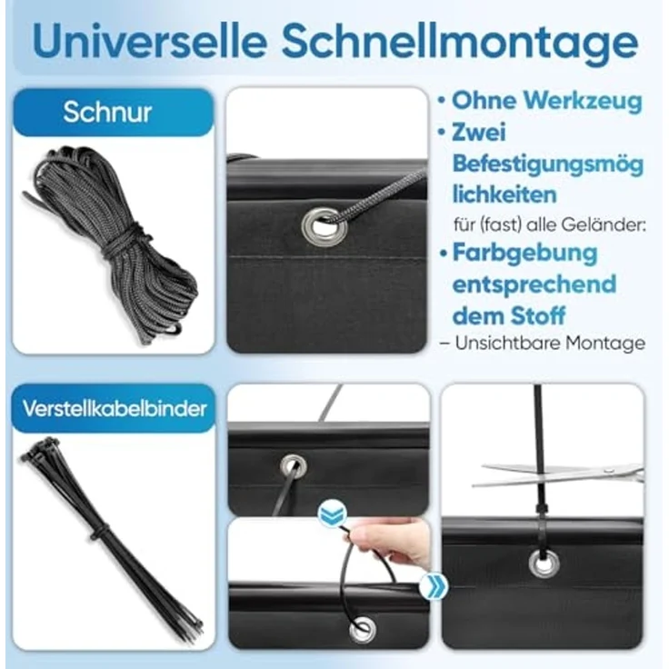 Balkon Sichtschutz Balkonabdeckung Balkonsichtschutz Balkonverkleidung blickdichte Windschutz, 120x300cm, Schwarz – Bild 4