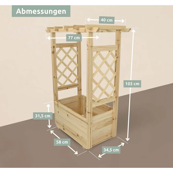 2er Set Pflanzkästen mit Rankgittern & Dach - Tannenholz - 58 x 34 x 103cm – Bild 8