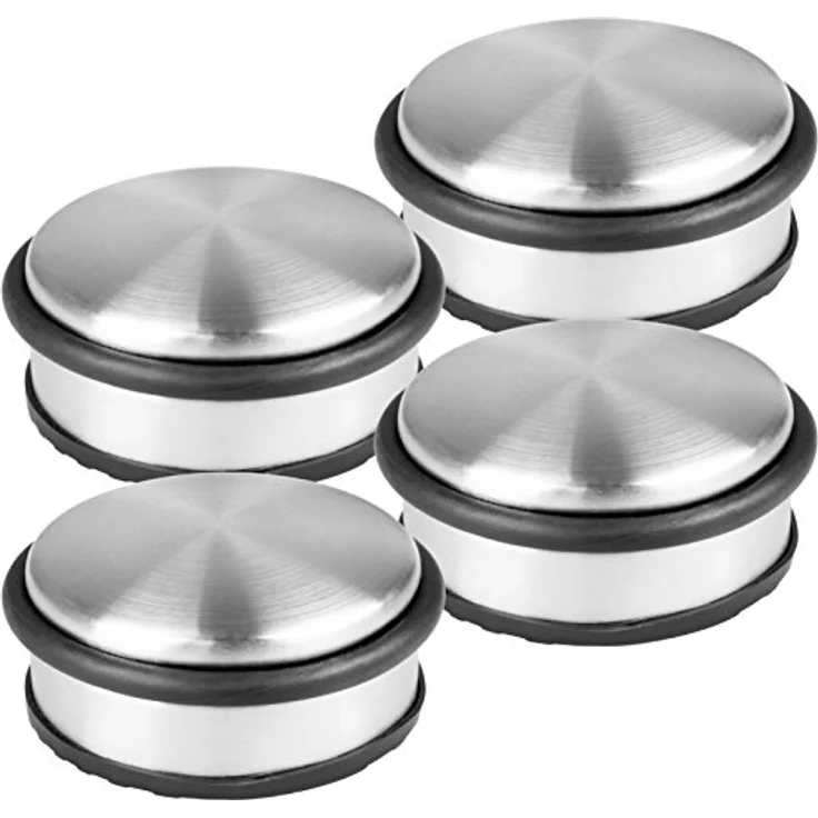 HRB Türstopper 4er Set, Edelstahl massiv - Schwerer Türstopper Boden 1,2 Kg/Stk, Door Stopper im modernen Design versehen mit Gummiring zum Schutz der Türen – Bild 1