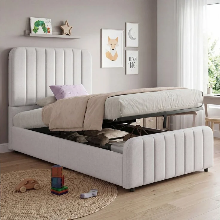 Celya Polsterbett Einzelbett, Kinderbett 90x200 cm, hydraulisches Funktionsbett (ohne Matratze, Bett mit Lattenrost, Kopfteil und großem Stauraum), Geeignet für Schlafzimmer, Jugendzimmer, Kinderzimmer – Bild 4