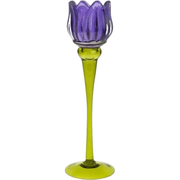 Kerzenleuchter Tulpe aus Glas Violett 27,5 cm stilvolle Tischdekoration (L)