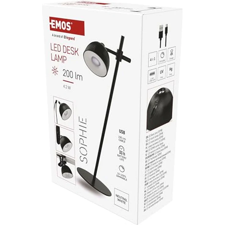 EMOS LED Akku-Tischlampe SOPHIE 4in1, dimmbar, 4,2W, 200lm, 33h Leuchtdauer, schwarz, Z7635B – Bild 6
