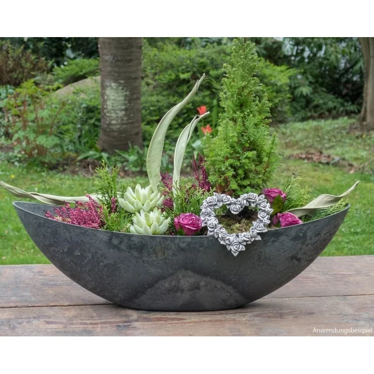 matches21 HOME & HOBBY Blumentopf Große Pflanzschale oval 66 cm für draussen Dekoschale schwarz (1 St), Blumen-Schale als wetterfeste Friedhof-Schale Grab-Schmuck Grabschale – Bild 5
