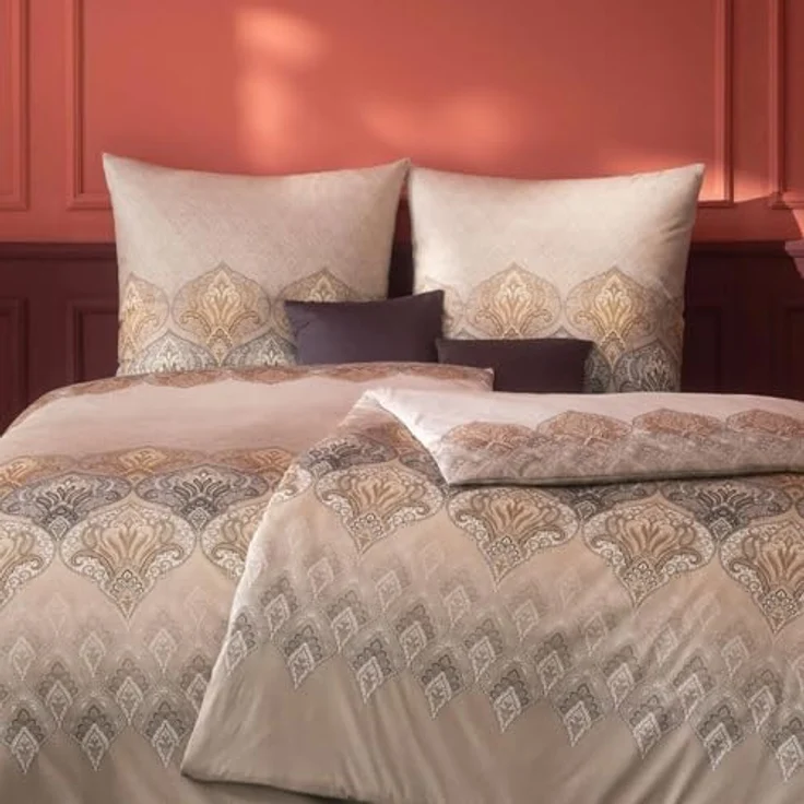 Estella Mako Jersey Bettwäsche 155x220 Sophia kiesel Ornamente beige 6347-800 – Bild 4