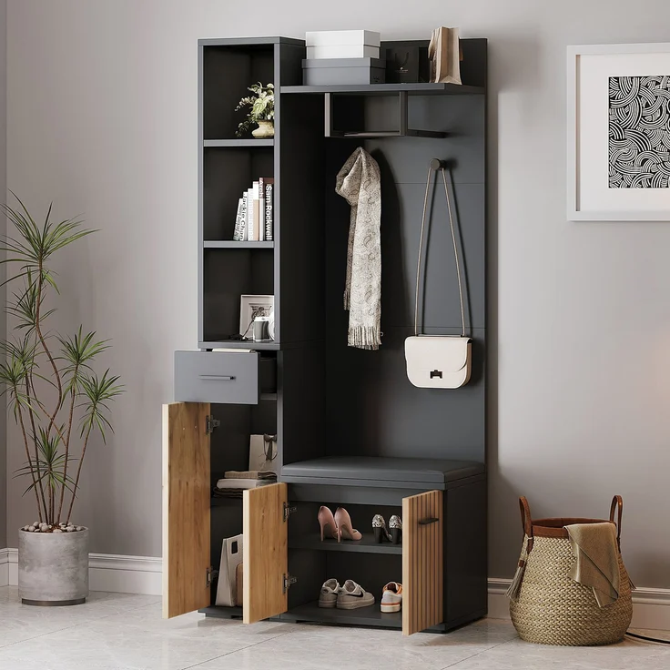 Garderoben-Set 80x35x175 cm mit Sitzbank, 2 Schränken und verstellbaren Böden – Bild 2