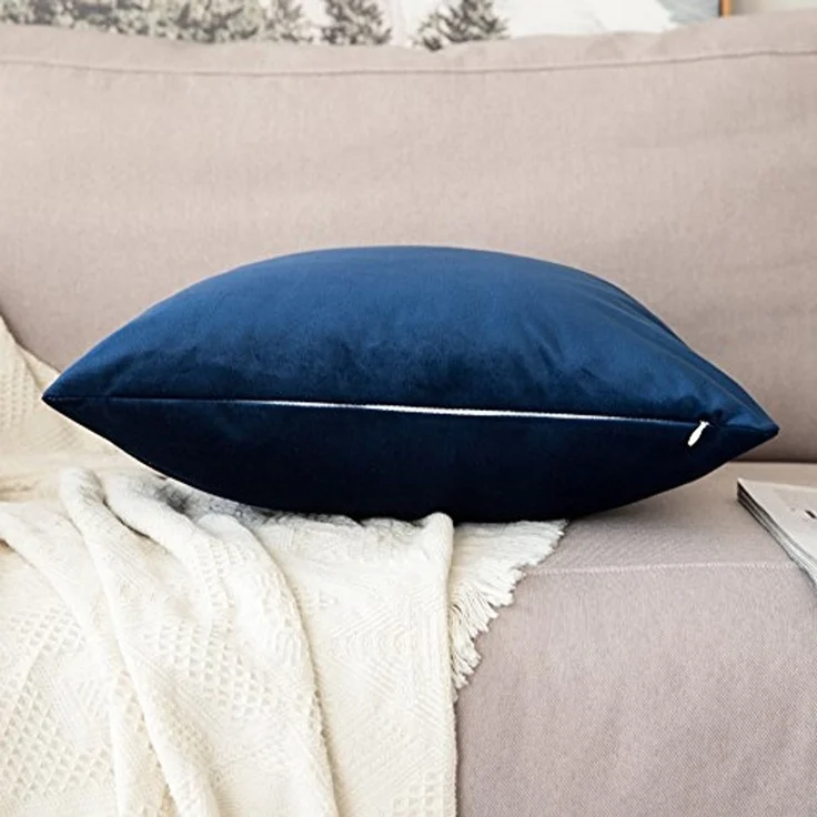 MIULEE 2er Set SAMT Kissenbezug Kissenhülle Dekorative Dekokissen Sofakissen Lendenkissen Wurfkissenbezug mit Verstecktem Reißverschluss Sofa Schlafzimmer 12x20 Inch 30x50 cm Dunkelblau – Bild 6