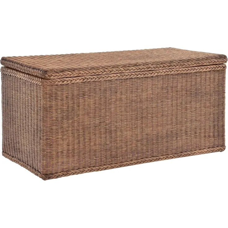 Krines Home Truhe Große Rattantruhe MAX Wäschetruhe mit Deckel Natur Rattan Truhe, Aufbewahrung XXL 115x55x55cm