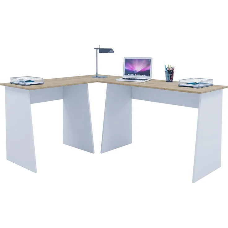 Eckschreibtisch Computer Schreibtisch Arbeitstisch PC Tisch Bürotisch Eiche weiß