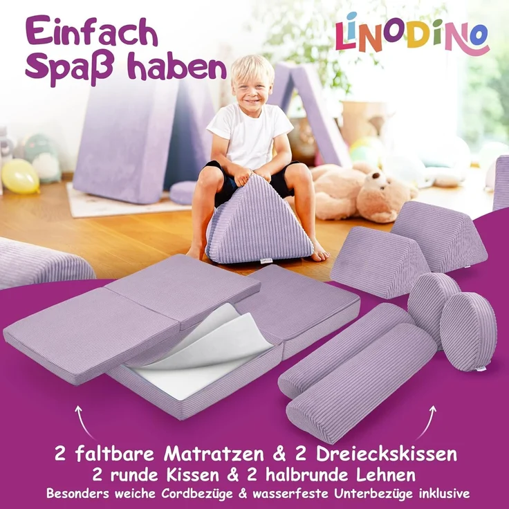 Linodino Kindersofa Spielsofa I Schaumstoff Stapelsteine für Kinder I Kindercouch, 3 Jahre Garantie – Bild 4