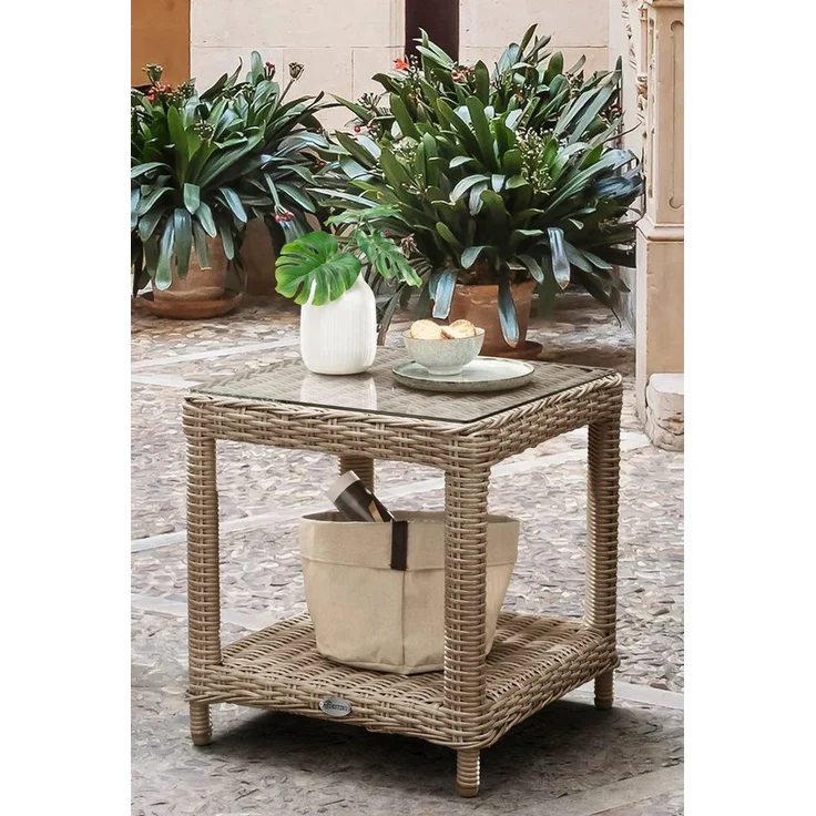 Destiny Beistelltisch MERANO, 46x46x50cm, Aluminium, Polyrattan – Bild 1